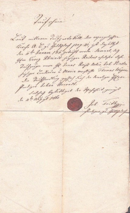 A3771N Act privitor la biserica evanghelică din Hălchiu, județul Brașov, 1860, cu sigiliu &icirc;n ceară roșie, limba germană
