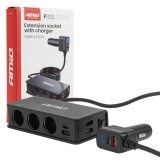 Distribuitor priza bricheta auto cu incarcator 3xUSB-A + USB-C, QC 3.0, PD 3.0, 148W, cablu 75 cm, buton ON/OFF, AMiO, pentru majoritatea