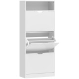 HOMCOM Dulap pentru pantofi 18 perechi, dulap &icirc;ngust pentru pantofi, 3 sertare rabatabile, rafturi reglabile, alb | Aosom Romania