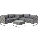 Outsunny Set de Gradina 4 Bucati cu 2 Canapele 2 Locuri, Masuta de Cafea si Masuta Inalta cu Lada, Set Masute si Scaune de Gradina