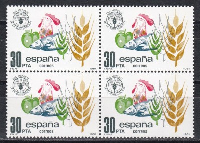 Spania 1981 - Ziua Mondială a Alimentației, Bloc de 4, MNH foto