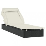 Cumpara ieftin Sezlong cu acoperis pliabil, negru, 213x63x97 cm, poliratan