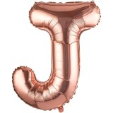 Balon folie metalizata litera j, flippy, 80 cm, umflati cu heliu sau aer, ambalaj individual, pai inclus, rose gold