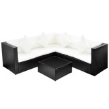 Cumpara ieftin Set mobilier de gradina cu perne, 4 piese, negru, poliratan