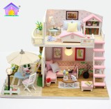 Cumpara ieftin Puzzle 3D, Casa de papusi in miniatura DIY, Pink Loft Doll, 17x12x12cm, Oem