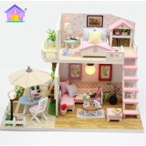 Puzzle 3D, Casa de papusi in miniatura DIY, Pink Loft Doll, 17x12x12cm
