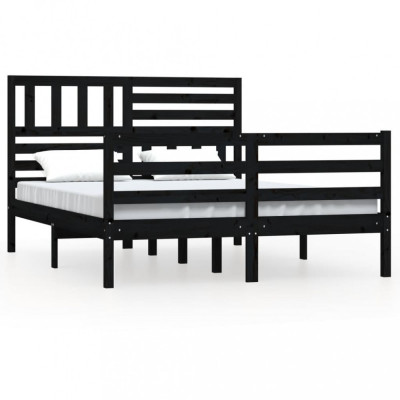Cadru de pat dublu 4FT6, negru, 135x190 cm, lemn masiv foto