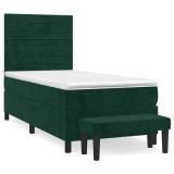 Cumpara ieftin Pat box spring cu saltea, verde inchis, 90x200 cm, catifea
