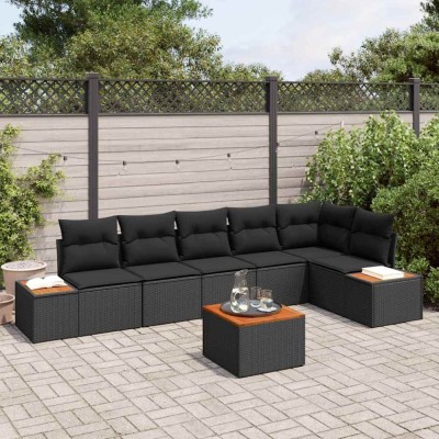 vidaXL Set de canapele pentru grădină 7 pcs Negru 319 x 154 x 85 cm 3356768 foto