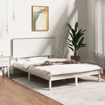 vidaXL Cadru de pat mic dublu, alb, 120x190 cm, lemn masiv 3104774 foto