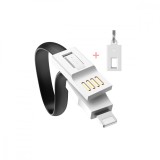 Cablu breloc pentru incarcare iPhone sau iPad, USB si micro USB, negru, Floveme