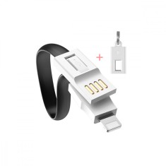 Cablu breloc pentru incarcare iPhone sau iPad, USB si micro USB, negru