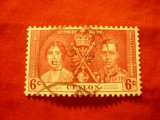 Timbru Ceylon colonie britanica 1937 Nunta regala , val. 6C stampilat