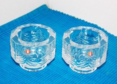 Suporturi cristal pentru lum&amp;acirc;nare sau pastile, suflate &amp;icirc;n mulaj - Kuusi - design Jorma Vennola, Iittala Finland foto