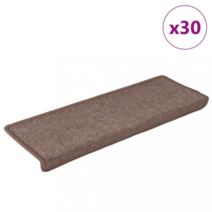 vidaXL Covorașe pentru scări, 30 buc., 65x21x4 cm, maro, cu margini dreptunghiulare