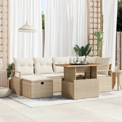 vidaXL Set de canapele pentru grădină 7 pcs Bej poliratan foto