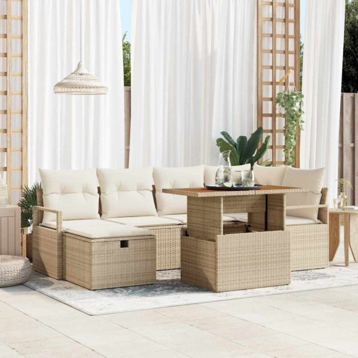 vidaXL Set de canapele pentru grădină 7 pcs Bej poliratan