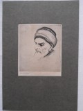 Richard Canisius (1872-!934), gravura/carton, Barbat tatar cu turban Dobrogea, 40x27cm coala, vezi descriere, Portrete, Carbune, Realism