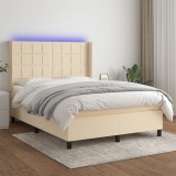 Cumpara ieftin Pat cu arcuri, saltea și LED, crem, 140x190 cm, textil