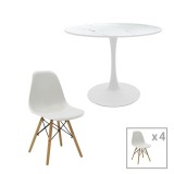 Cumpara ieftin Set dining Balou I, Pako World, 5 piese, Aspect marmura, Alb, 120x75 cm