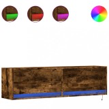 Cumpara ieftin Comoda TV de perete cu lumini LED, stejar fumuriu, 140x31x38 cm
