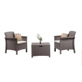 Set mobilier gradina Leziter Venus Balcony, plastic taupe, rezistent UV, efect ratan, 2 fotolii + masa