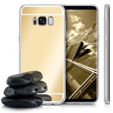 Pachet Husa Samsung Galaxy S6 Edge, MyStyle tip oglinda Gold, cu folie de protectie gratis