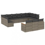 Cumpara ieftin Set mobilier de gradina cu perne, 13 piese, gri, poliratan