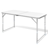 Masă Camping Pliabilă Aluminiu vidaXL 120x60cm, &Icirc;nălțime Reglabilă, Portabilă, Albă, MDF, 30-50kg