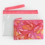 Set 2 Portfarduri de Vara, Transparent si Fucsia cu Flori, 28x20cm, CMCLASS