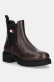 Tommy Jeans cizme TJW CHELSEA LEATHER BOOT culoarea maro, cu toc plat, EN0EN02825