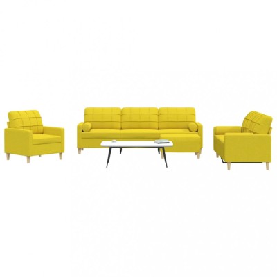 vidaXL Set canapele cu taburet/perne, 4 piese, galben deschis, textil foto