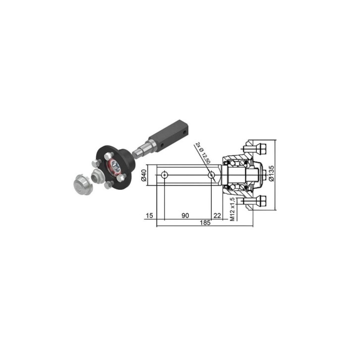 Butuc roata remorca 4x100 cu ax complet si accesorii Cod: CW-0203