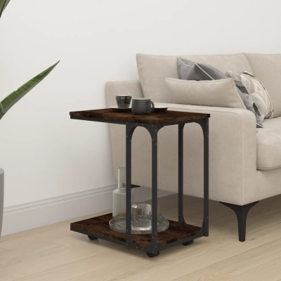 vidaXL Masă laterală cu roți stejar fumuriu 50x35x55,5cm lemn compozit 825809 foto