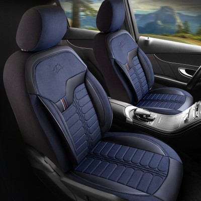 Set Huse Scaune Auto Panda Londra, cu fermoare pentru bancheta rabatabila, albastru - negru , 11 piese Automobile ProTravel foto