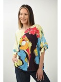 Cumpara ieftin Bluza Dama Oversize Melek Multicolor FashionLand, Maneca Scurta, Poliester Elastan, Marime M-XL