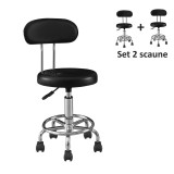 Set 2 scaune ergonomice fara manere, baza cromata, reglabil pe inaltime, polipropilena, negru