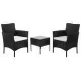 Set mobilier terasa, din tehnorattan, masa cu blat sticla securizata, 2 fotolii cu perne, negru Household NewTrend