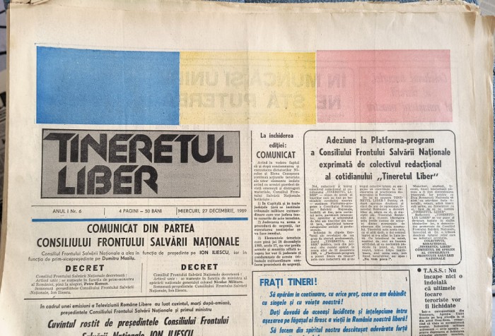 ZIAR VECHI TINERETUL LIBER , DIVERSE DATE 1989 /1990 - UN FRUMOS CADOU, PRET PER BUCATA- intrebati de data