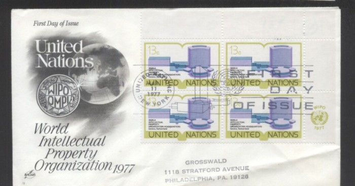 UN New York 1977 WIPO Mi.303 x 4 FDC UN.081