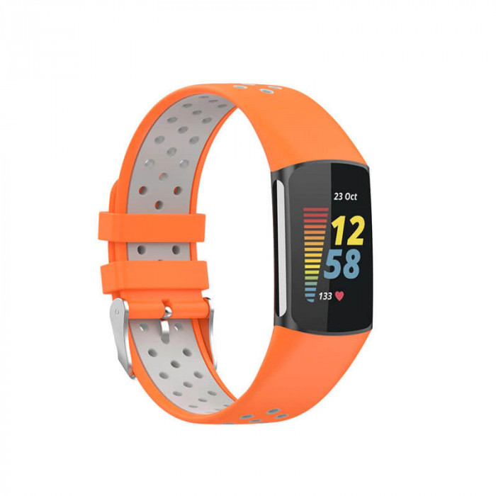 Curea Bratara sport Edman pentru Fitbit Charge 5, Orange/Gri