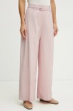 BOSS pantaloni de lana femei, culoarea roz, lat, high waist, 50537404