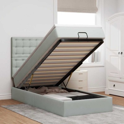 vidaXL Cadru de pat otoman cu saltele Gri deschis 90x200cm catifea 3314438 foto