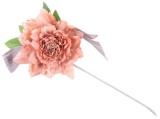 Floare decorativa MagicHome tip bujor cu funda, somon, 37 cm, set 6 buc