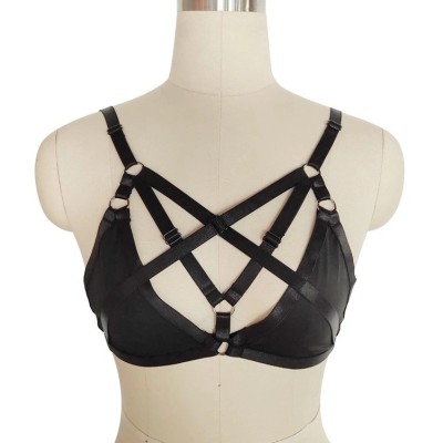 Top Harness Denisse Elastic si Reglabil, Aspect Lucios, Negru, XS-L, Guilty Toys foto