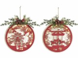Cumpara ieftin Set 2 Decoratiuni Craciun cu Leduri, 28 cm Diametru, Lemn, Rosu/Verde