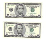 ✅🔸$5 2001 Federal Reserve Notes Choice/Gem Consecutive⭐STAR NOTE Fr#1989-L* 🔸✅