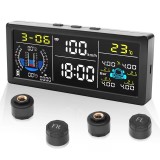 TPMS Sistem monitorizare presiune anvelope Wi-Fi, alimentare solara / USB-C, 4 senzori, &icirc;nclinometru, vitezometru, display color 14 x 5 cm