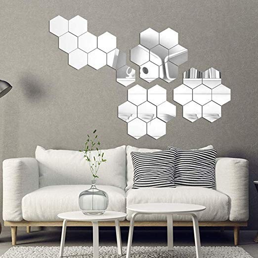 Set Oglinzi Design Hexagon - Oglinzi Decorative Acrilice Silver MyStyle Luxury Home 10 bucati/set 12-14 cm