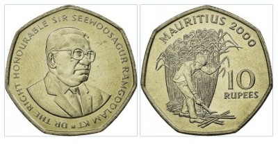 Mauritius 2000 - 10 rupees UNC foto